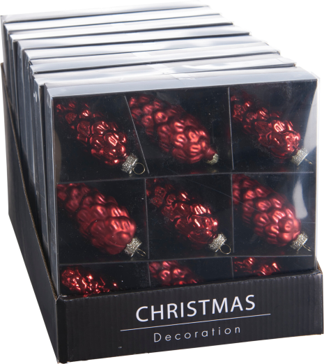 Kerstbal Glas Dennenappel 9cm 9 stuks - Rood